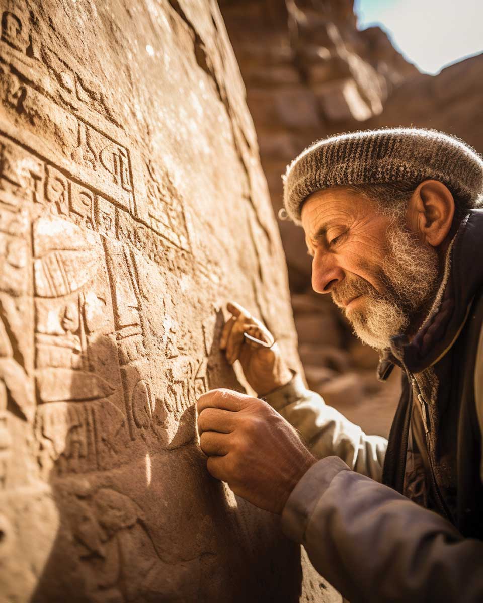 Archaeologist looks over ancient incriptions at Göbekli Tepe