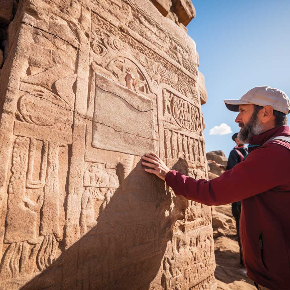 Archaeologists at Göbekli Tepe work by newly discovered relief carving of an ancient ritual with the Heirloom at a prominent position.